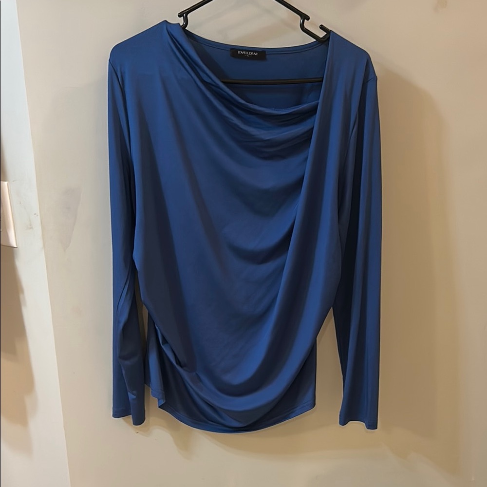 Blue Draped Long Sleeve Blouse